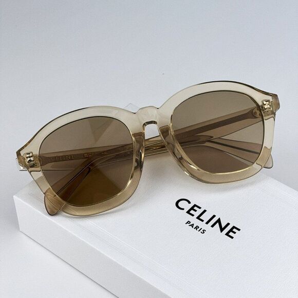 NEW Celine CL40017F 57E Transparent Peach Brown Round Women Sunglasses CL 40017F